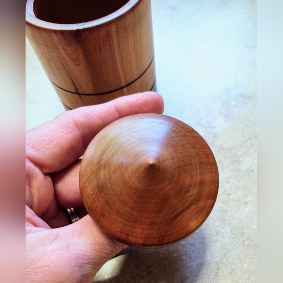Wood Hand Turned Trinket Holder & Lid/Lid Also Toy Top Spinner - Picture 7 of 10